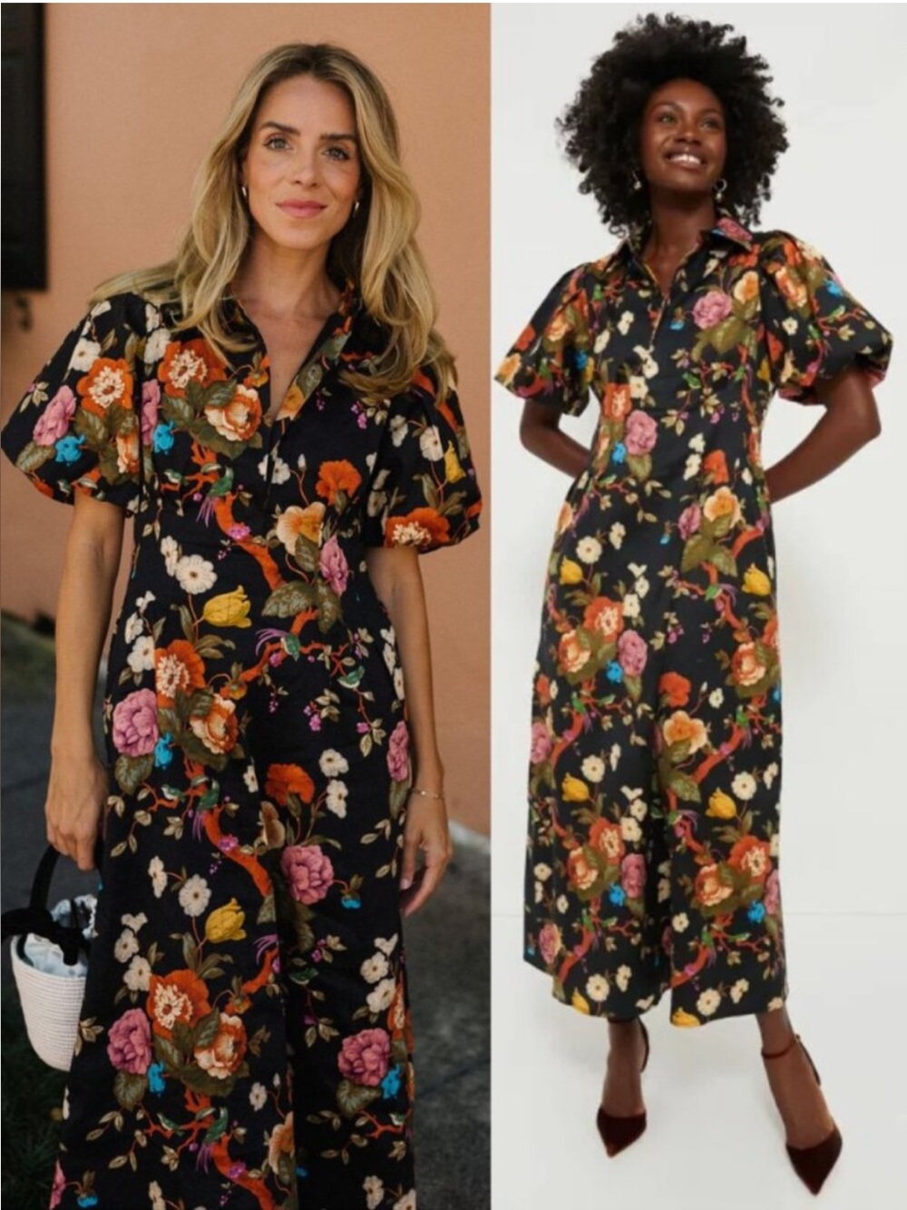 Tuckernuck‎ Delaney Baroque Midi Dress Black Floral With Birds XS NWT Multicolor